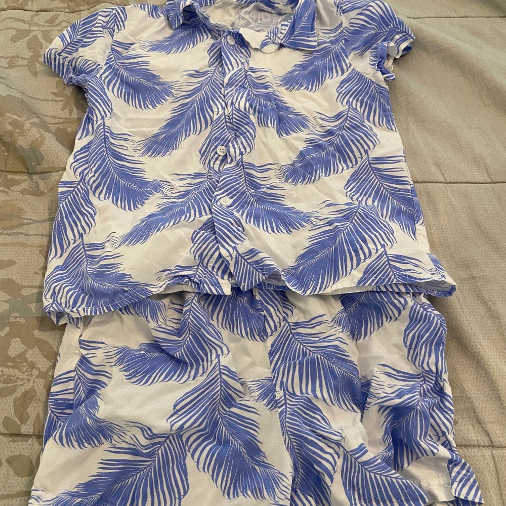 Boys Hawaiian Summer Beach Set Blue Button Down Short Sleeve
